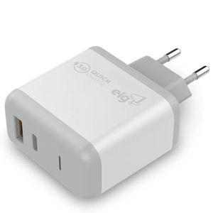 Carregador de Parede ELG WC2S-PDQC 1 USB Tipo-C 18W Bivolt Branco