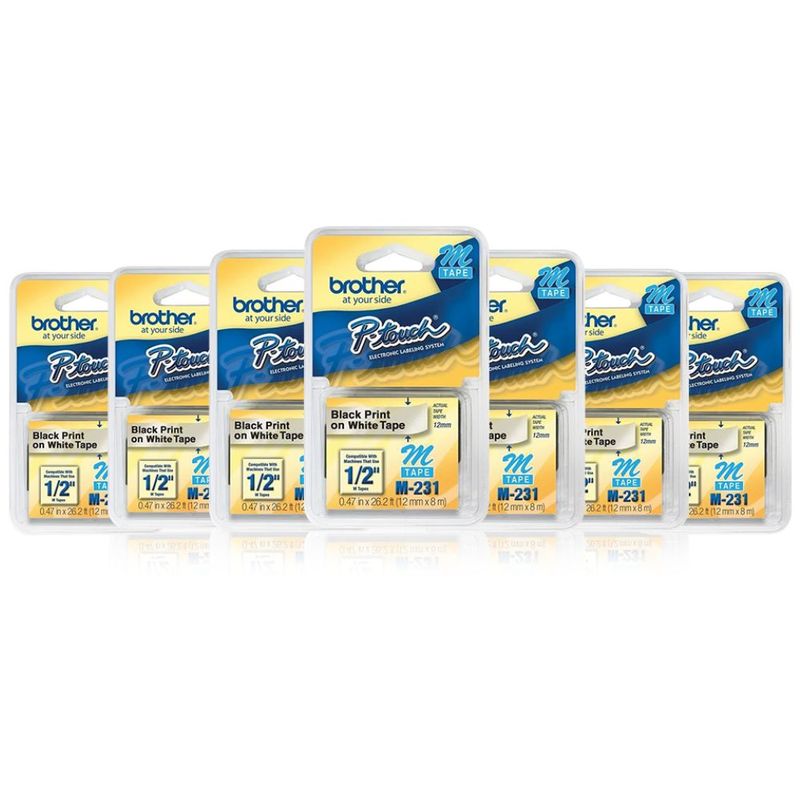 kit-7-fitas-rotulador-brother-12mm-m231-preto-branco