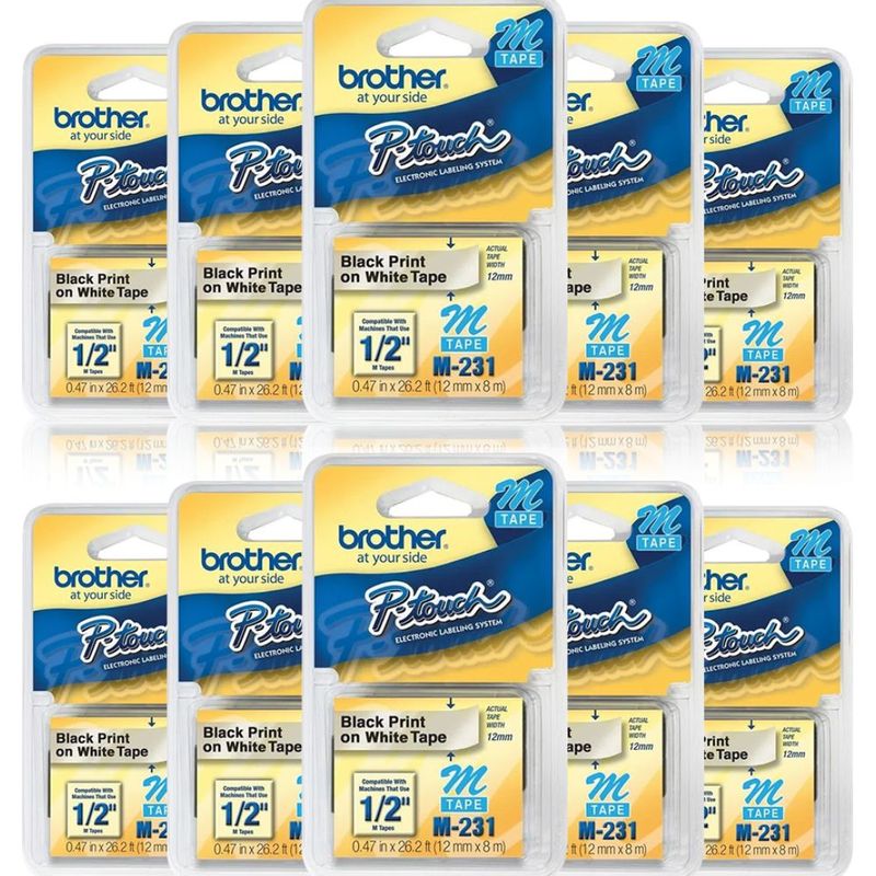 kit-10-fitas-rotulador-brother-12mm-m231-preto-branco